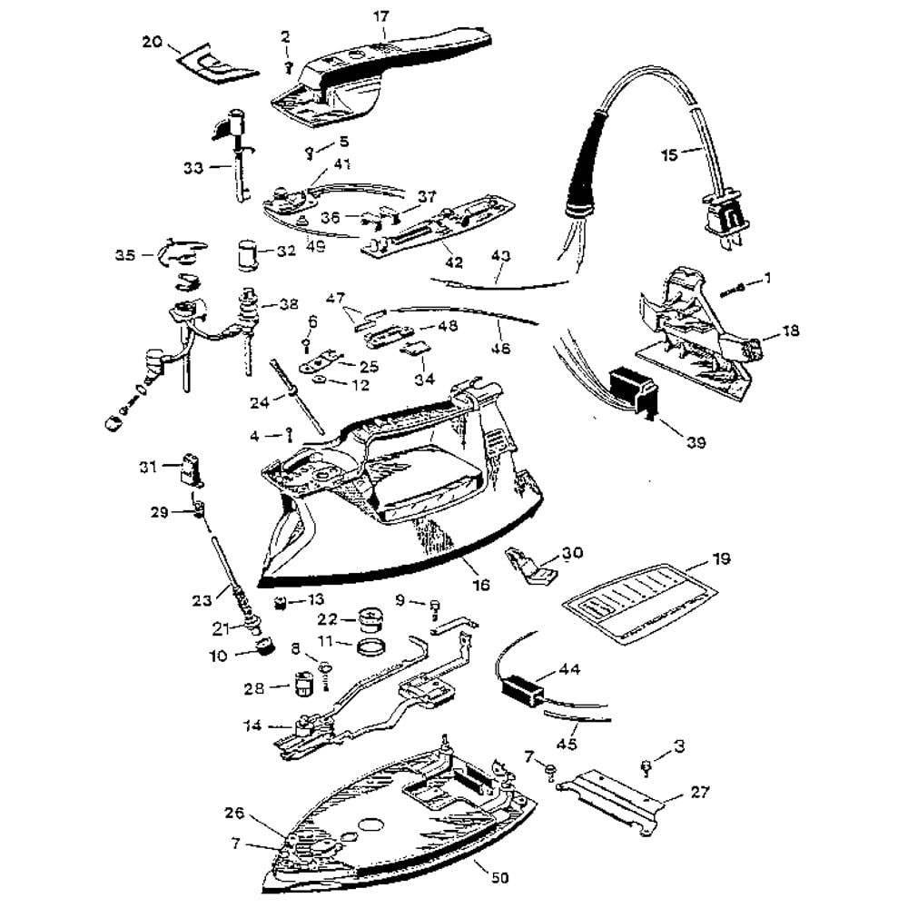Replacement Parts Diagram and Parts List for S7F440WHD  Black and Decker Iron